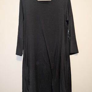 Eileen Fisher Black Midi Sheath Dress Scoop Neck Long Sleeves
